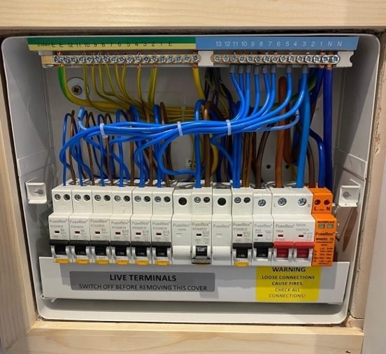Consumer unit with circuit breakers on a domestic supply