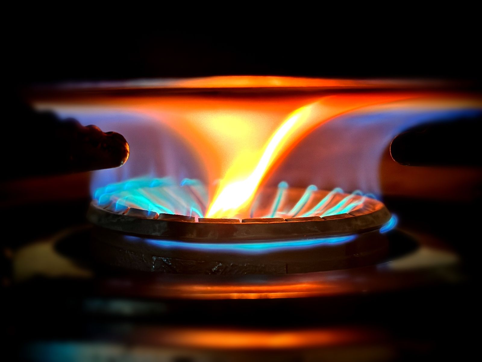 Gas burner alight during a gas safety check